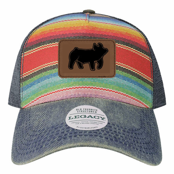 Ponch hat with leather patch pig