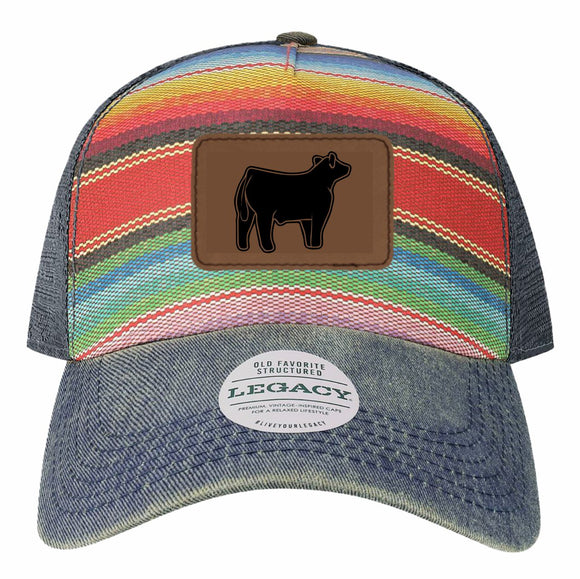 Ponch hat with leather patch steer
