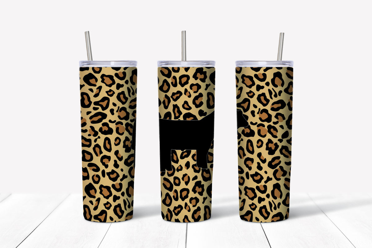 50pcs Leopard stainless steel tumbler with lid straw cheetah