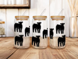 Livestock Animals 16Oz Iced Coffee Glass Cup with Bamboo lid and metal straw