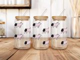 Livestock Animals 16Oz Iced Coffee Glass Cup with Bamboo lid and metal straw