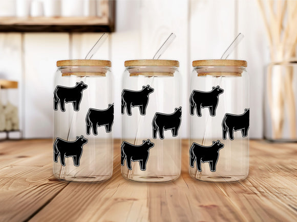 Livestock Animals 16Oz Iced Coffee Glass Cup with Bamboo lid and metal straw