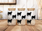 Livestock Animals 16Oz Iced Coffee Glass Cup with Bamboo lid and metal straw