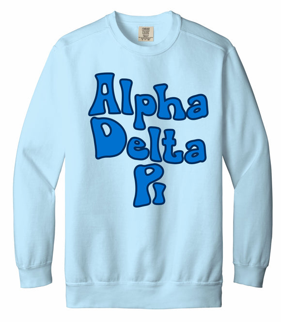 Alpha Delta Pi Comfort Colors Garment Dyed Crewneck with wavy print