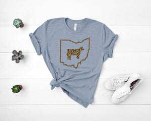 Leopard print State with Heifer  T-Shirt Bella Canvas