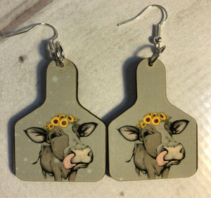 Cow ear tag earrings