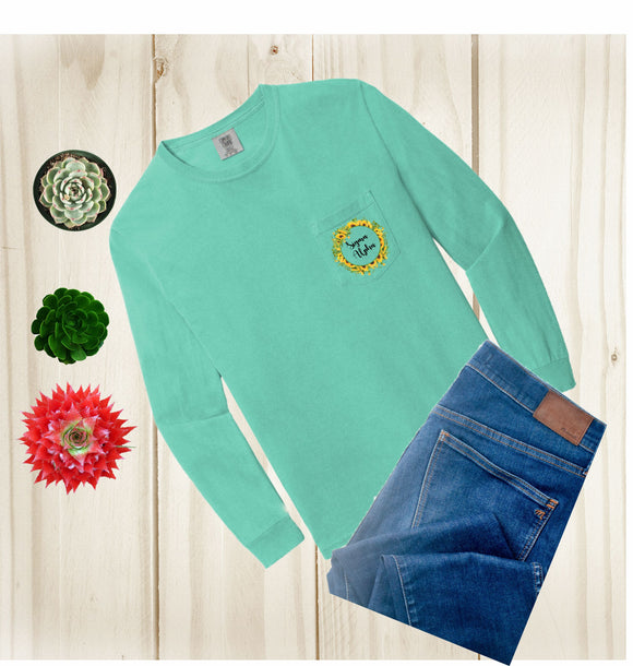 Sigma Alpha Long Sleeve Pocket T-shirt with Sunflower