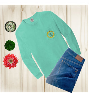 Alpha Chi Omega Long Sleeve Pocket T-shirt with Sunflower