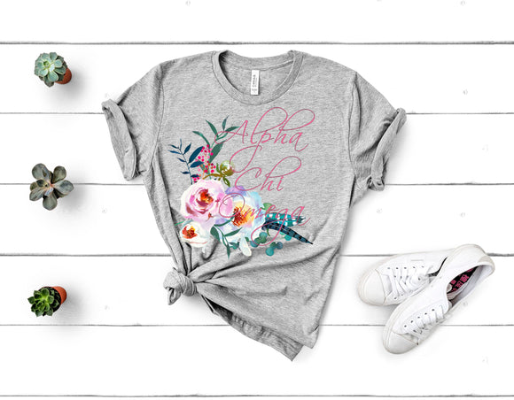 Alpha Chi Omega Floral Pocket T-Shirt | VictoryStore Small