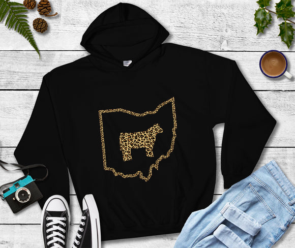 Leopard Ohio with a Steer Hoodie