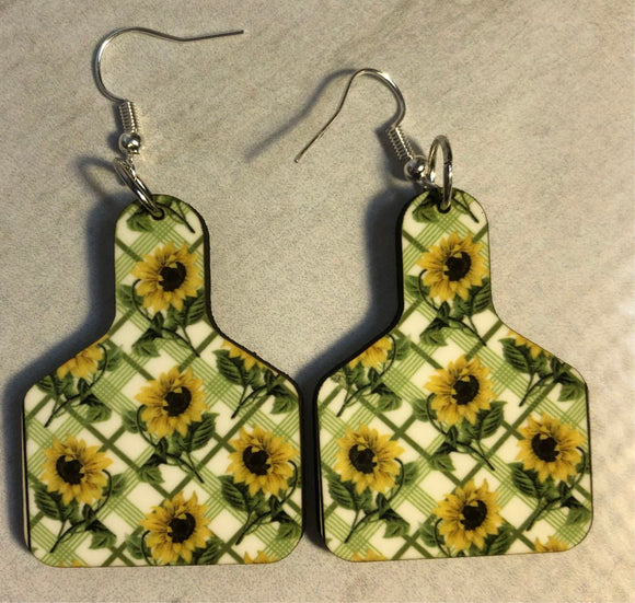 Sunflower ear tag earrings